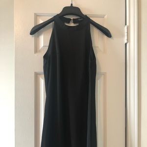 Black cocktail dress with lace trim